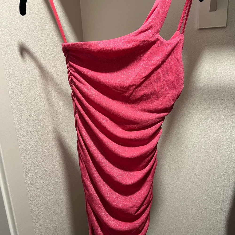 Superdown Sparkling Pink Ruched Dress